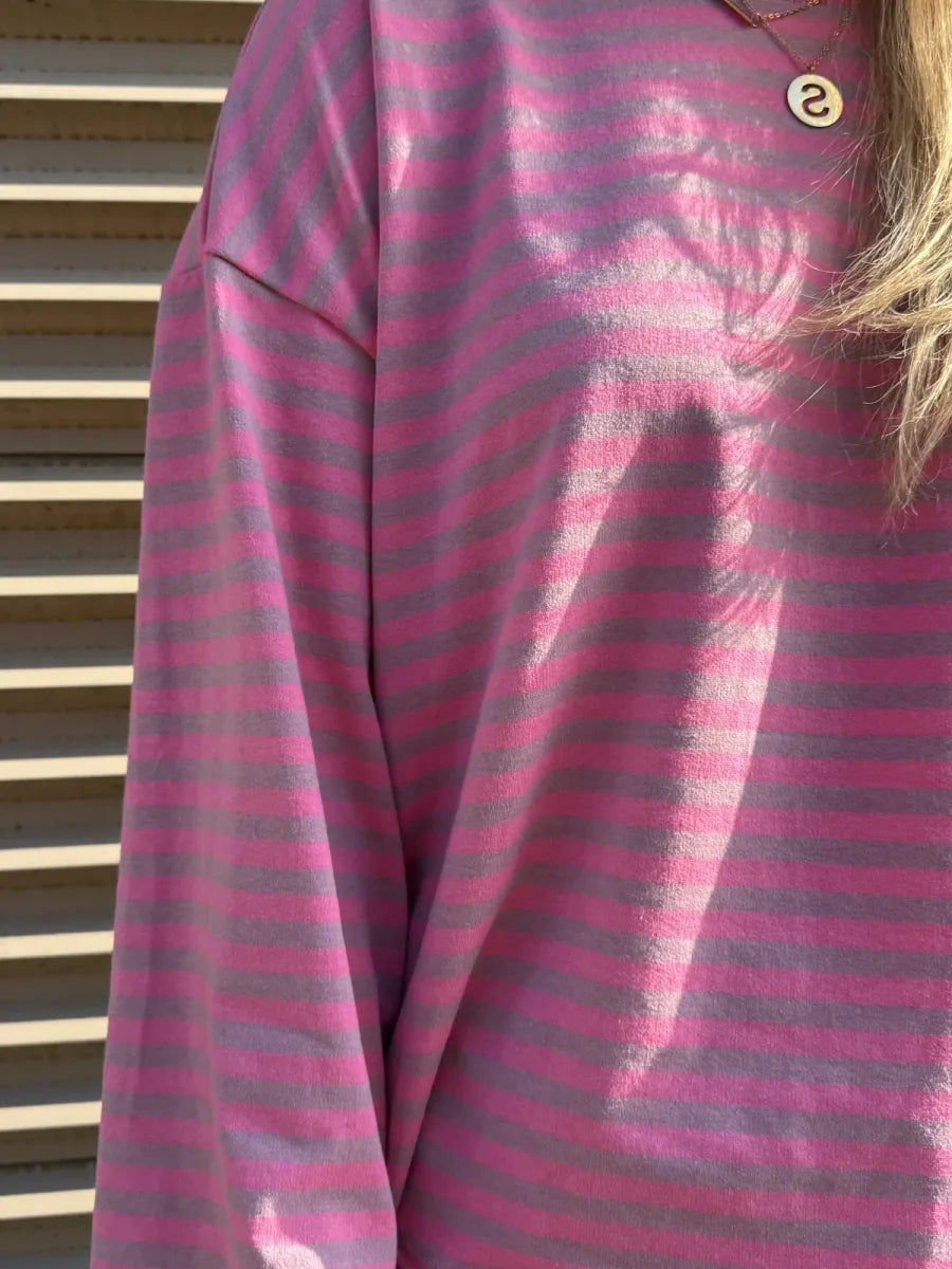  ZM - gestreepte longsleeve Jenna - fuchsia/ roze