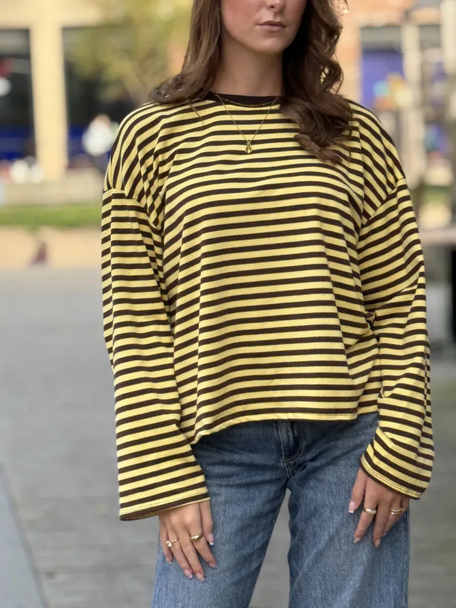 ZM - gestreepte longsleeve Jenna - Bruin/ geel