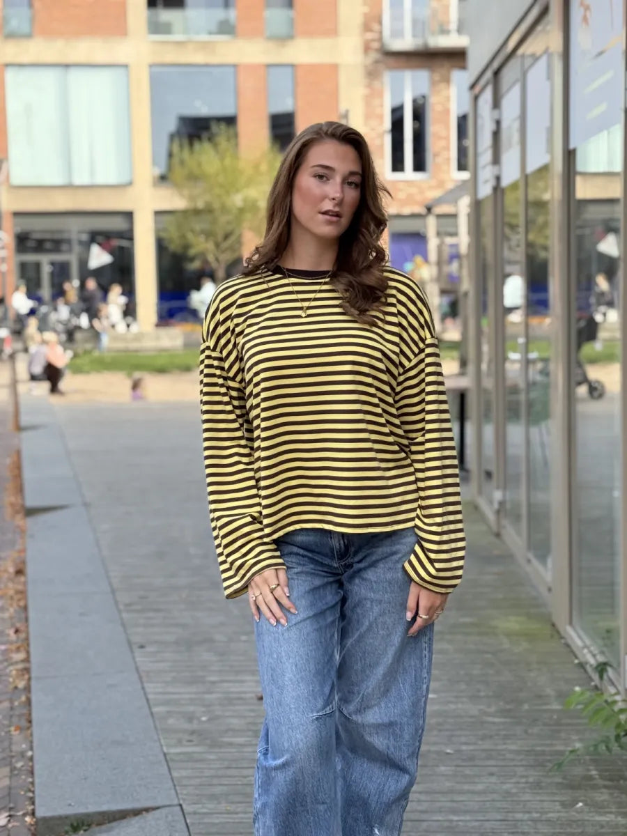  ZM - gestreepte longsleeve Jenna - Bruin/ geel