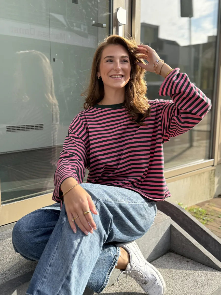  ZM - gestreepte longsleeve Jenna - groen/ roze