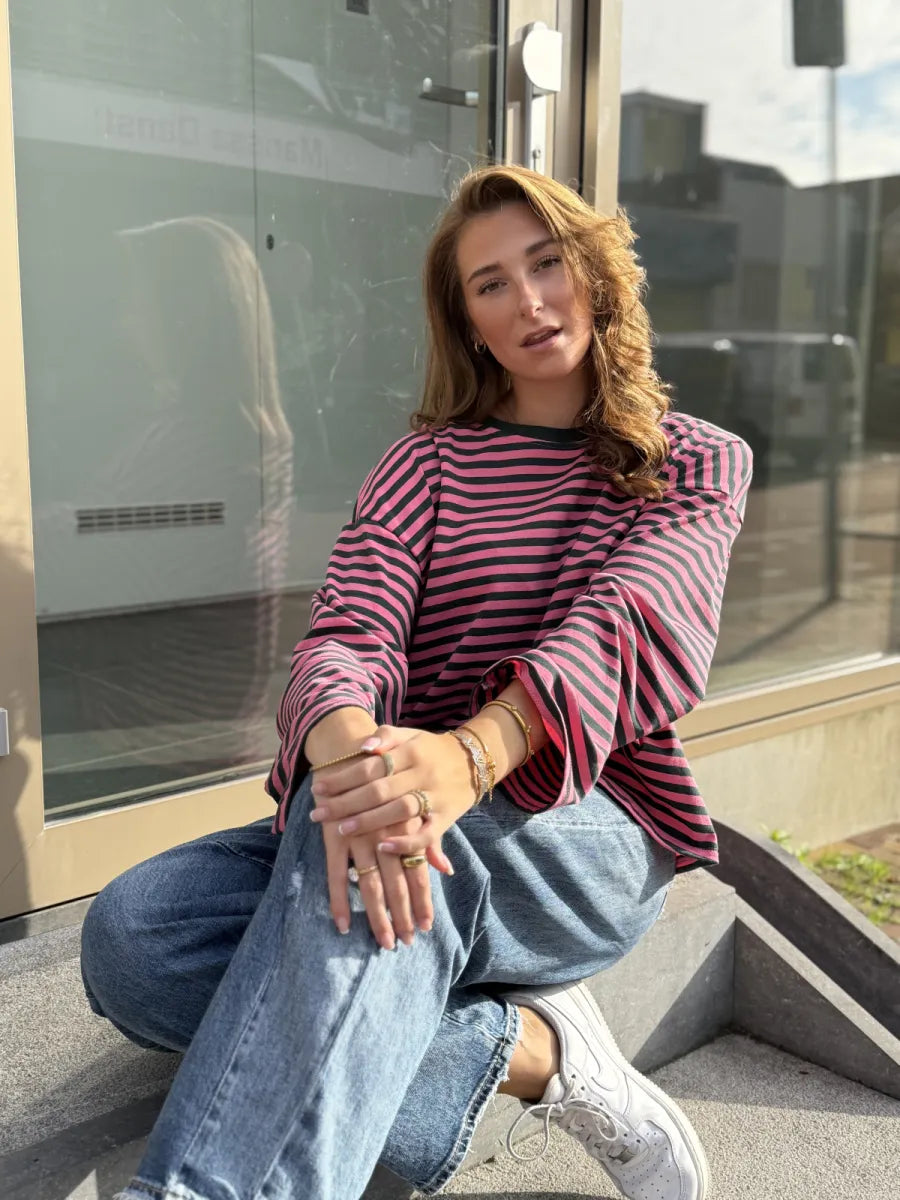  ZM - gestreepte longsleeve Jenna - groen/ roze