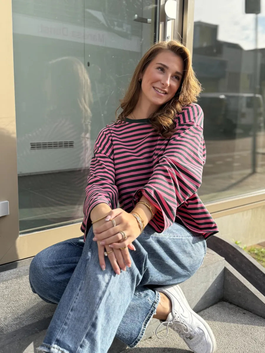  ZM - gestreepte longsleeve Jenna - groen/ roze