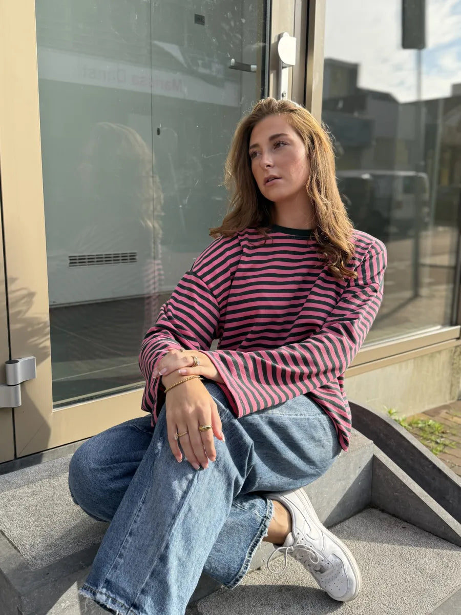  ZM - gestreepte longsleeve Jenna - groen/ roze
