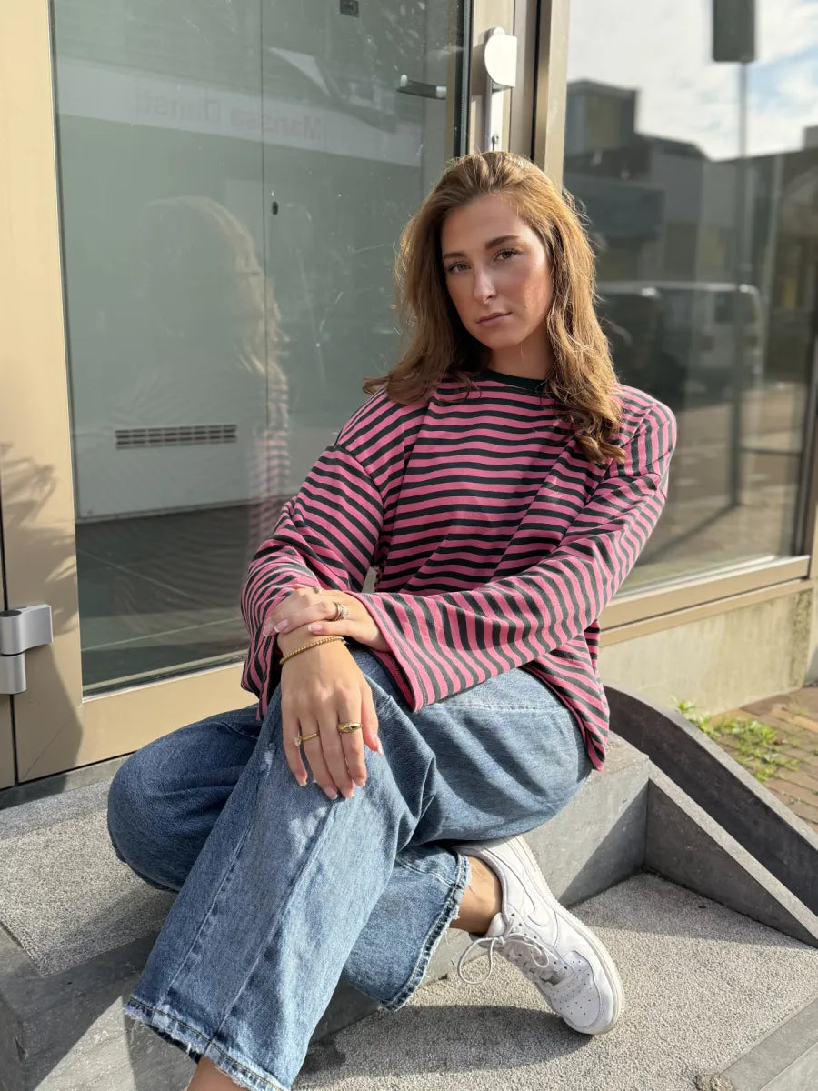  ZM - gestreepte longsleeve Jenna - groen/ roze
