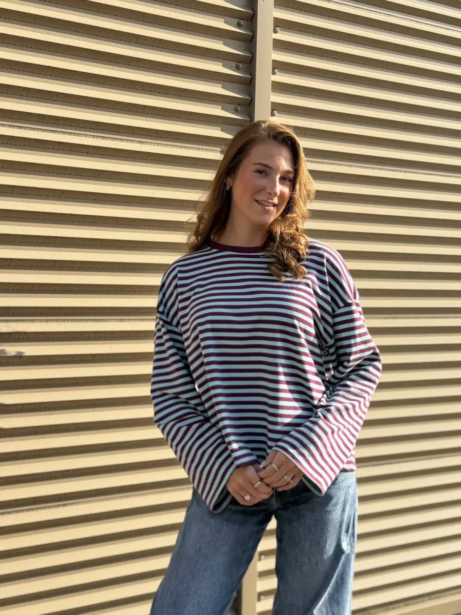  ZM - gestreepte longsleeve Jenna - Prune/ lichtblauw