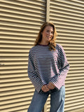  ZM - gestreepte longsleeve Jenna - Prune/ lichtblauw