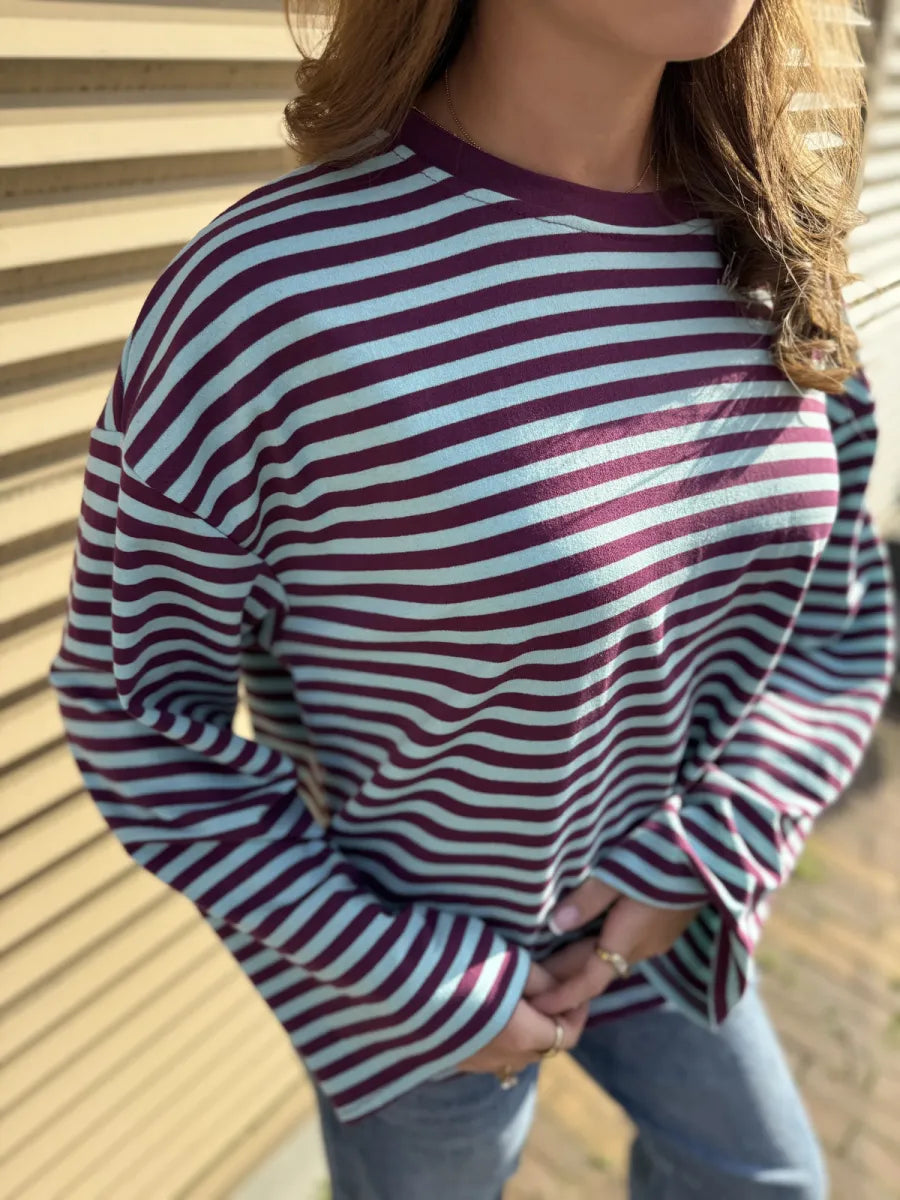  ZM - gestreepte longsleeve Jenna - Prune/ lichtblauw