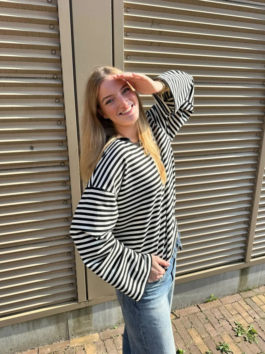  ZM - gestreepte longsleeve Jenna - zwart/ wit