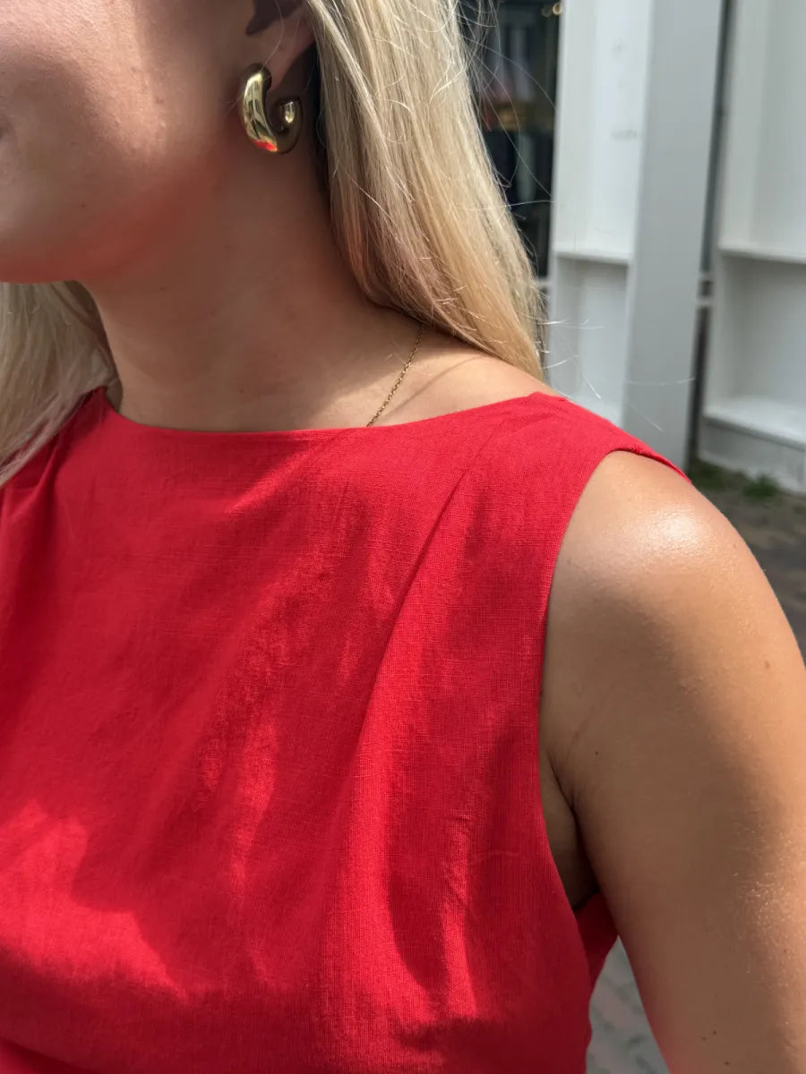  Linnen strik top met open rug - rood