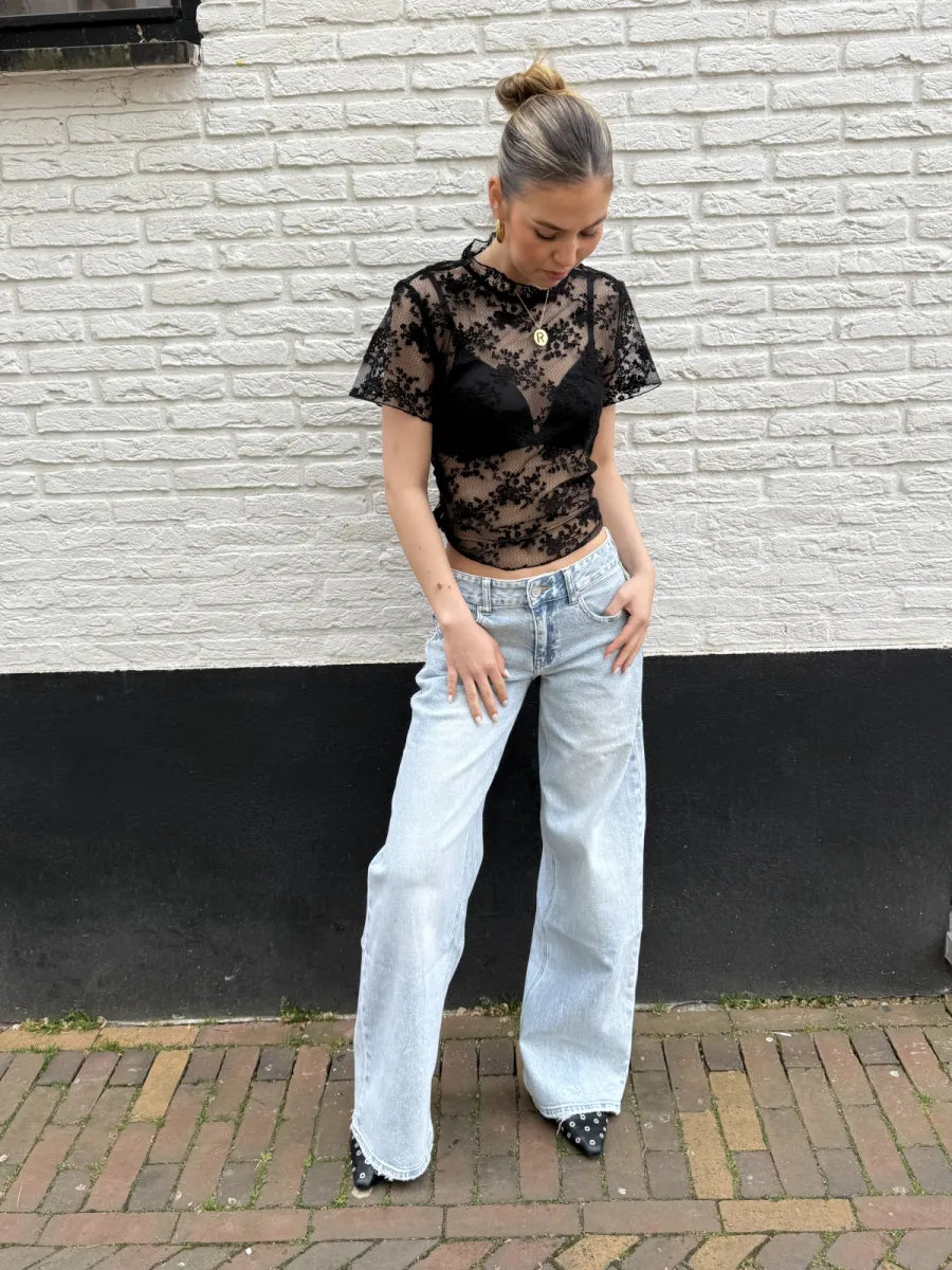  Kanten top met open rug Louise - zwart