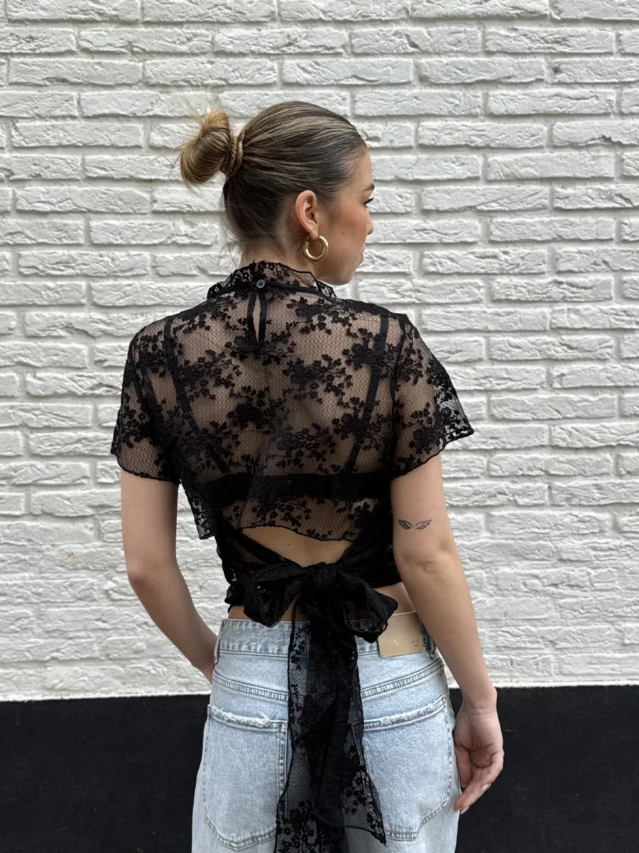  Kanten top met open rug Louise - zwart