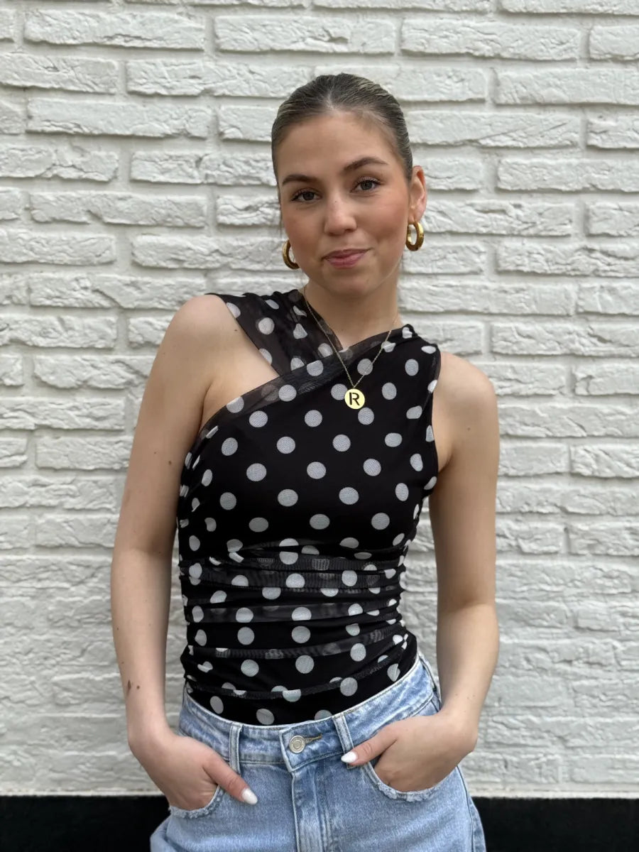 Polka dot mesh body - zwart