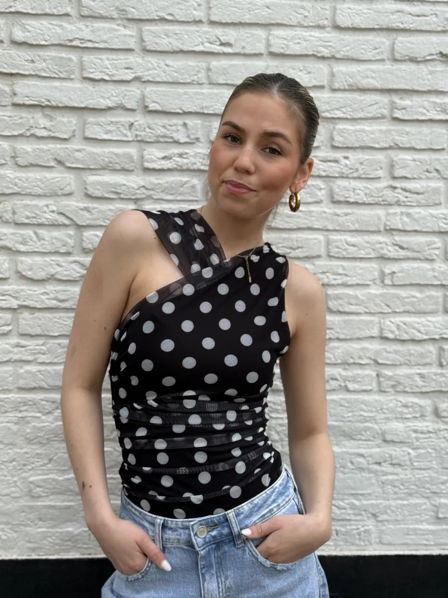  Polka dot mesh body - zwart