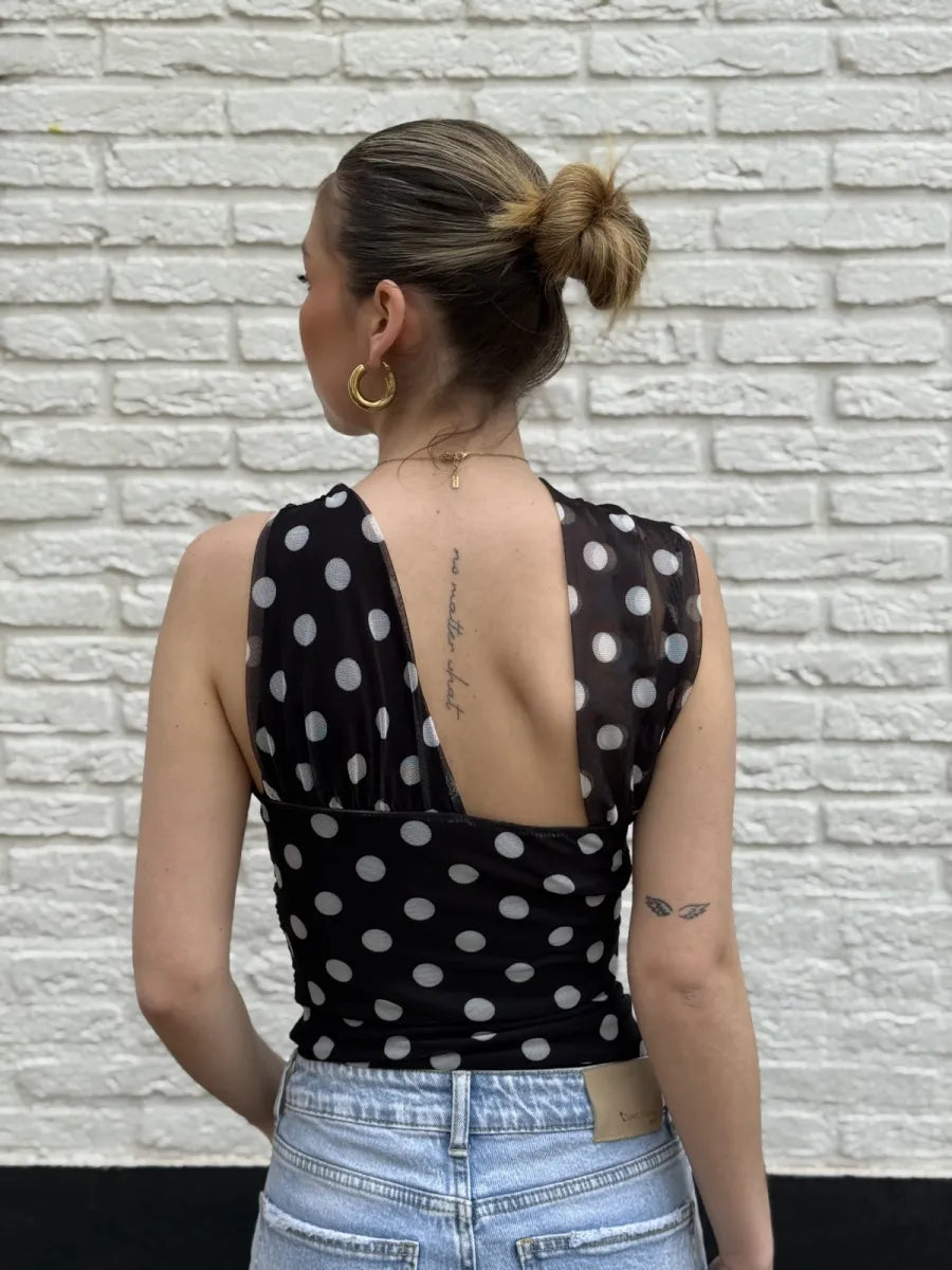  Polka dot mesh body - zwart