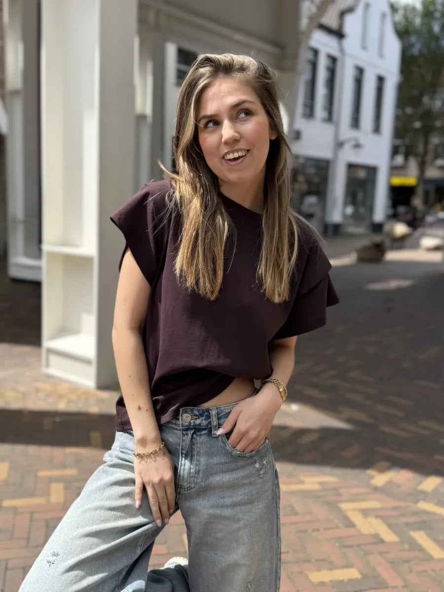  T-shirt met schouderpads Neva - aubergine