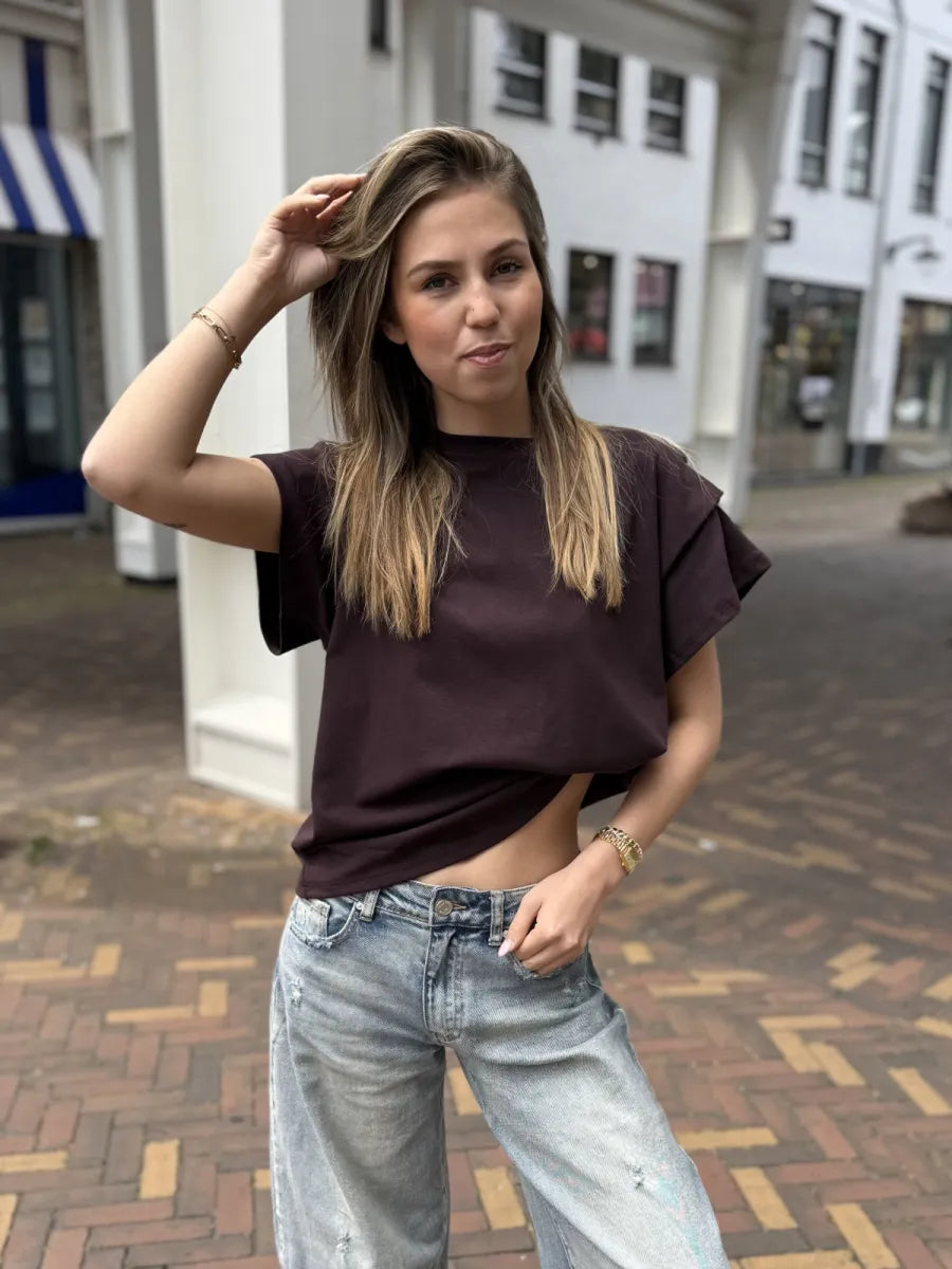  T-shirt met schouderpads Neva - aubergine