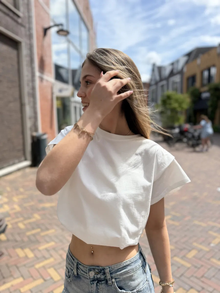  T-shirt met schouderpads Neva - wit
