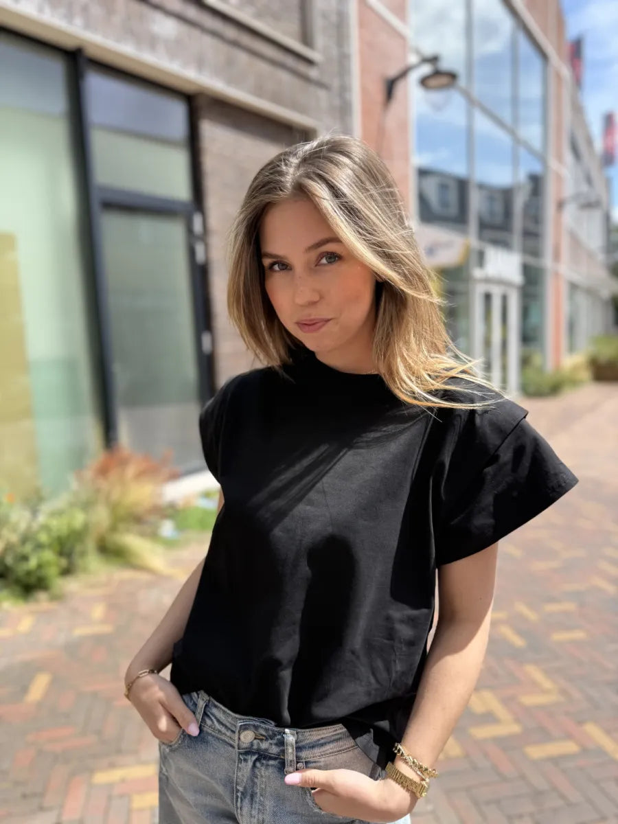  T-shirt met schouderpads Neva - zwart