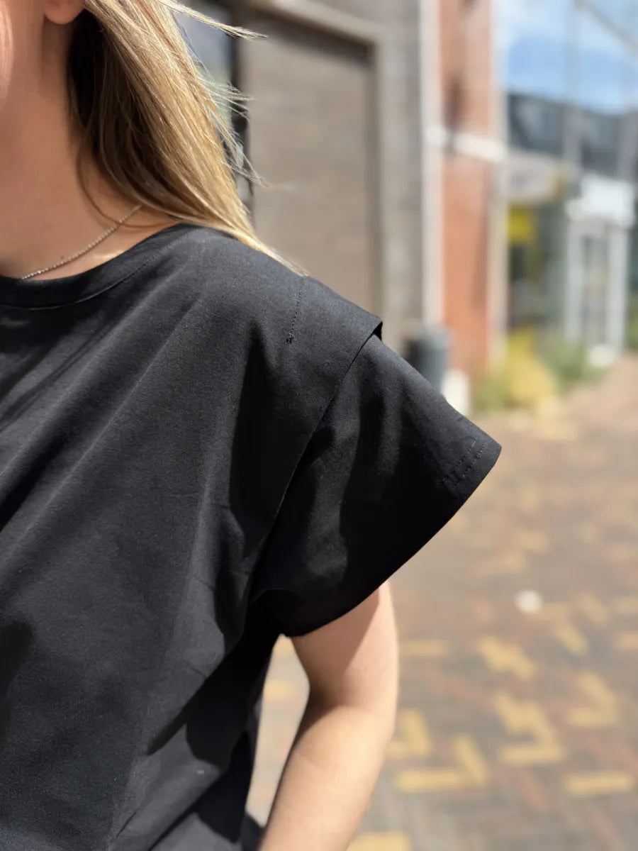  T-shirt met schouderpads Neva - zwart