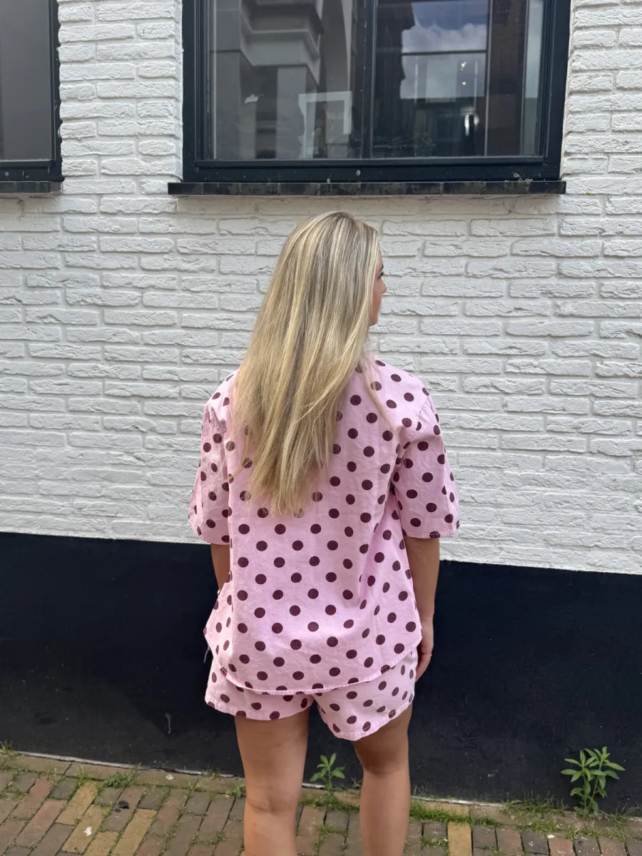 Gestipte blouse Wendy - roze/ bordeaux