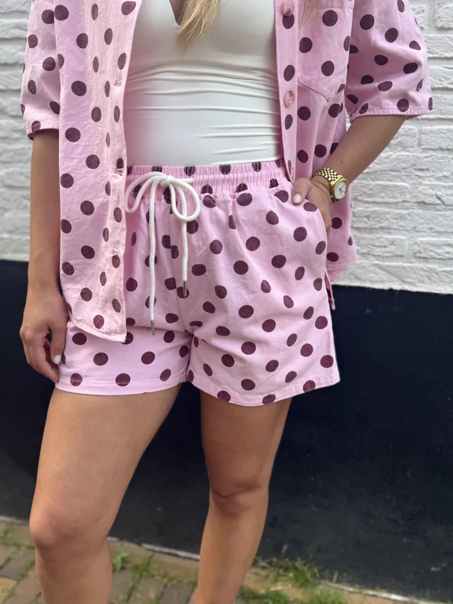  Gestipte short Wendy - roze/ bordeaux