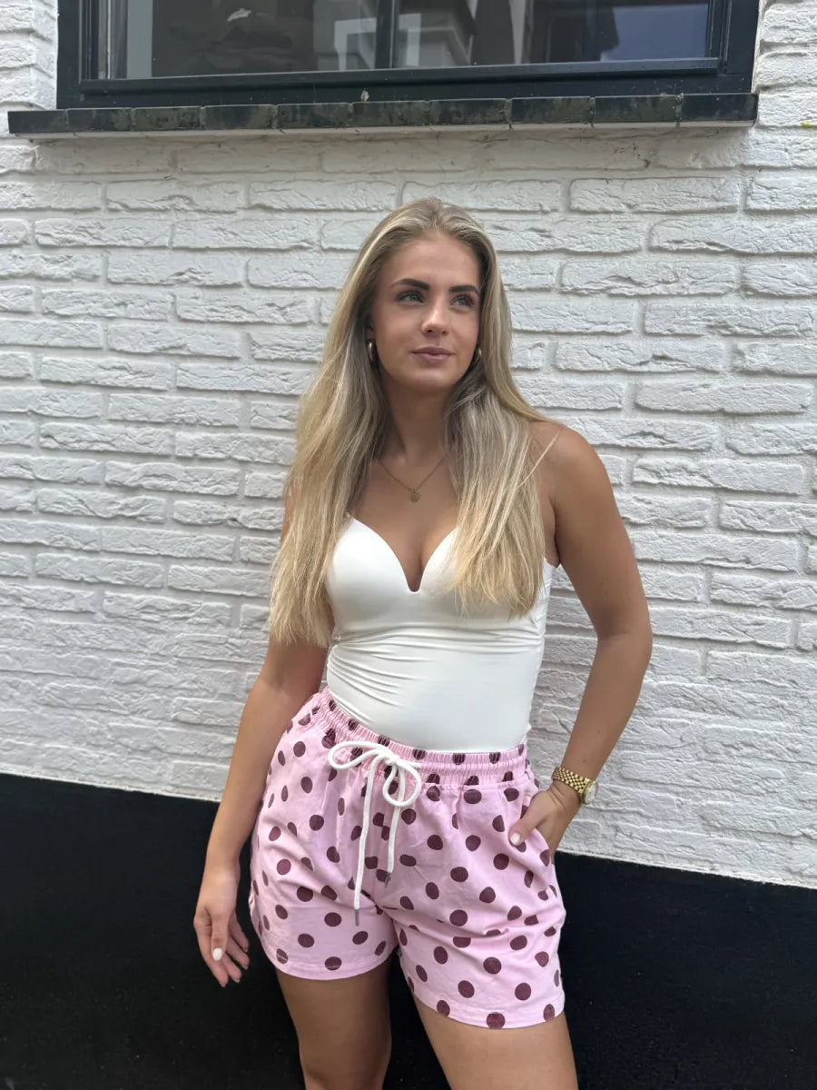  Gestipte short Wendy - roze/ bordeaux