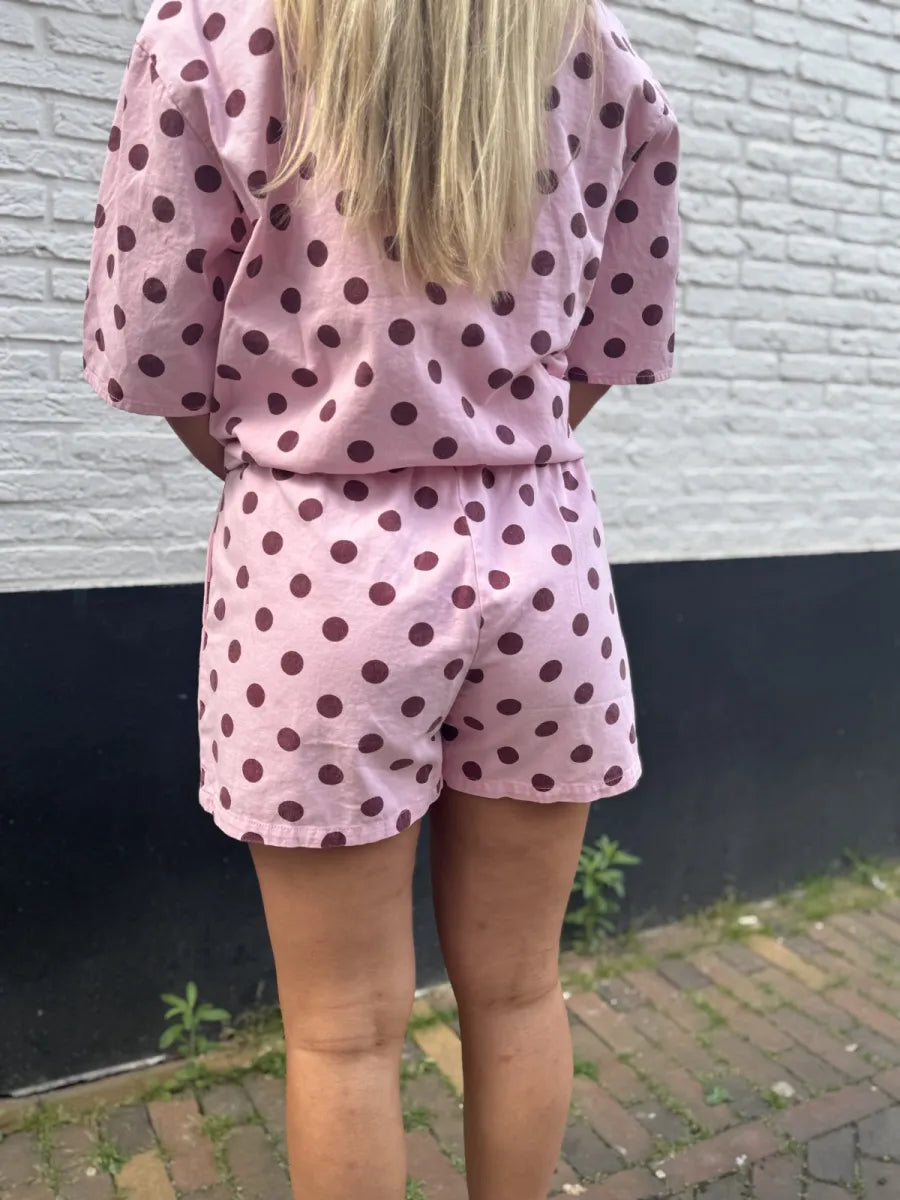  Gestipte short Wendy - roze/ bordeaux