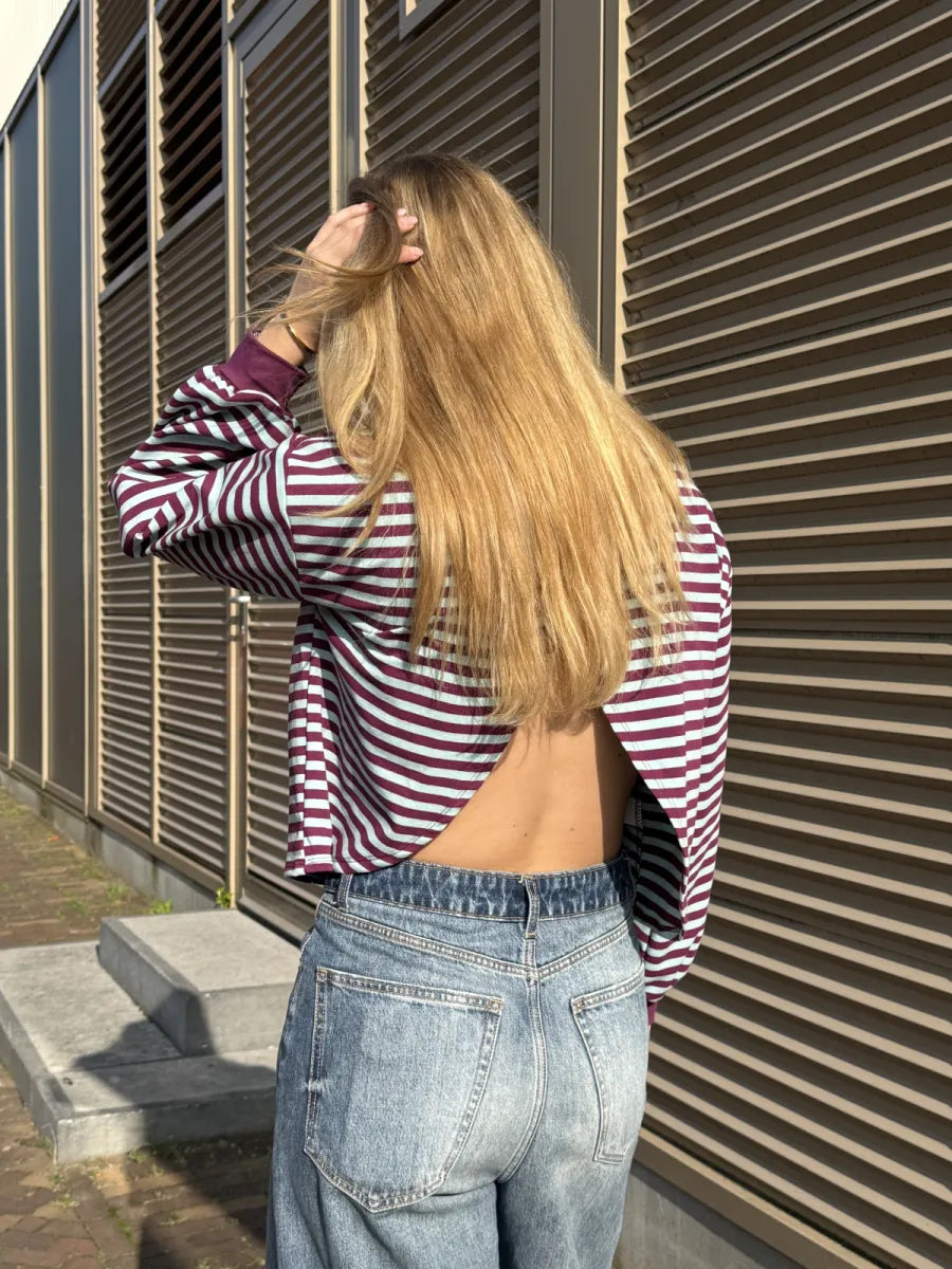  Longsleeve met overslag - prune/ lichtblauw