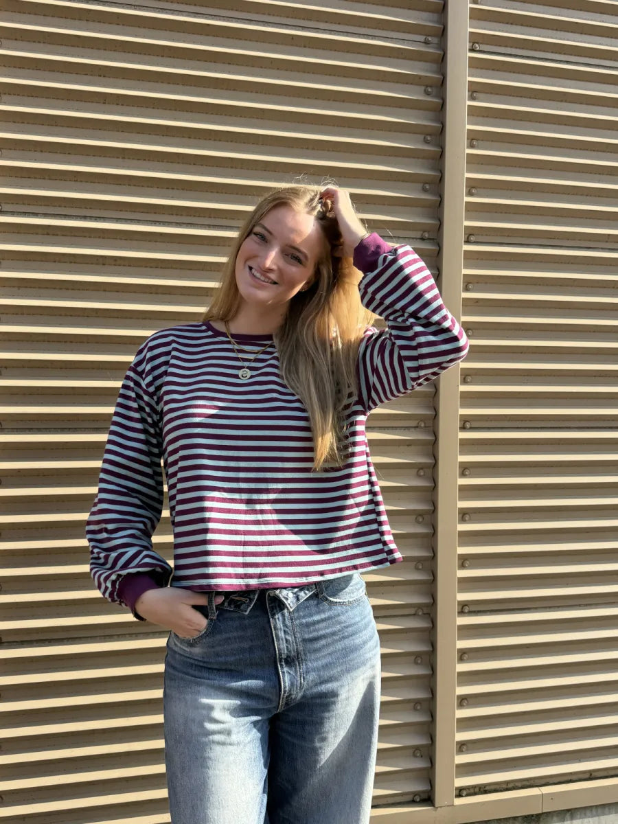  Longsleeve met overslag - prune/ lichtblauw
