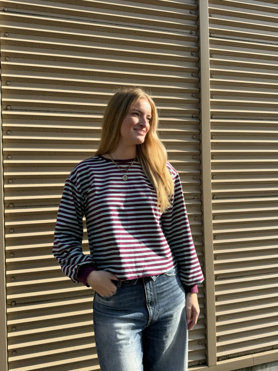  Longsleeve met overslag - prune/ lichtblauw