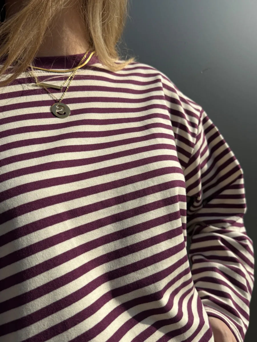  ZM - gestreepte longsleeve Jenna - prune/ ecru