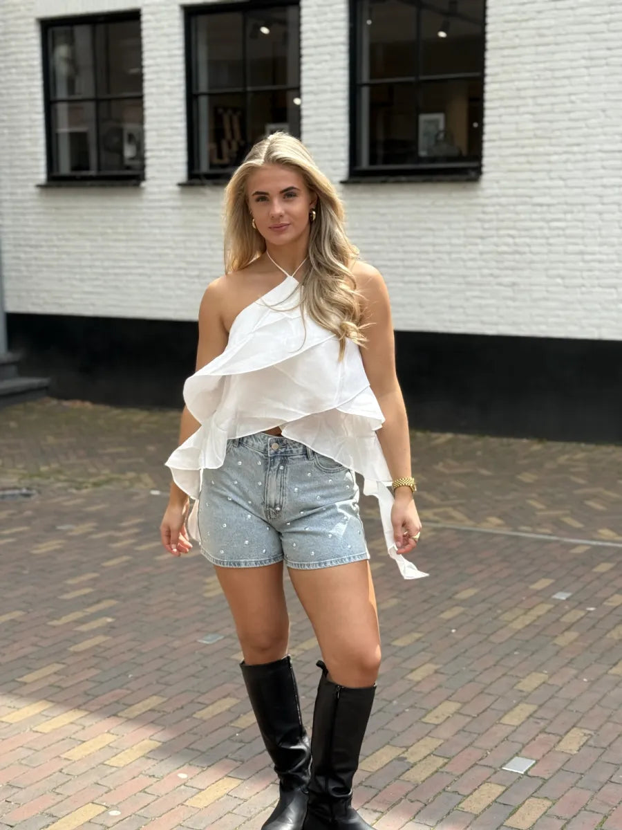  Halter top met ruffles Ruby - wit