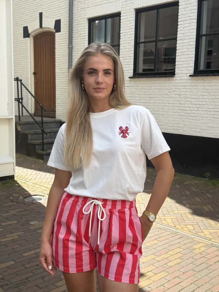  T-shirt met pailletten kreeft - wit