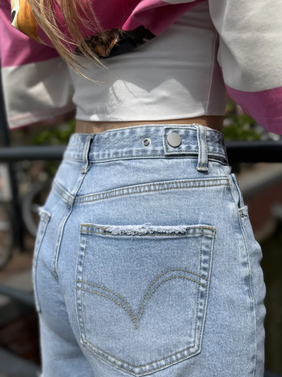  Damaged denim short 3915 - blauw