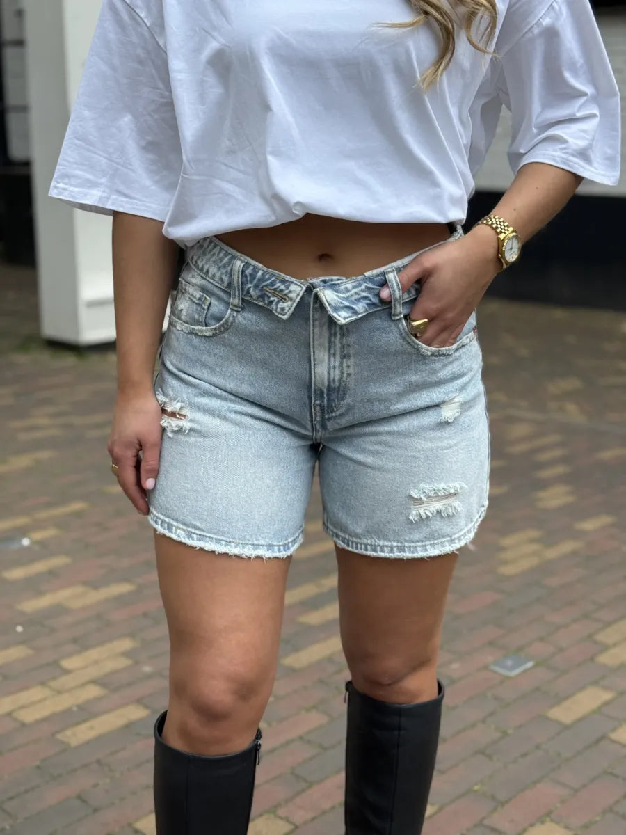 Damaged short met omslag 3976 - blauw