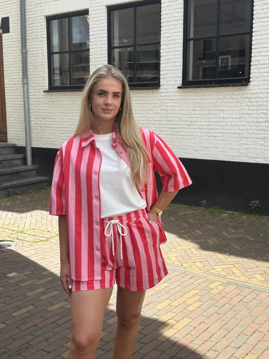  Gestreepte short Mandy - rood/ roze