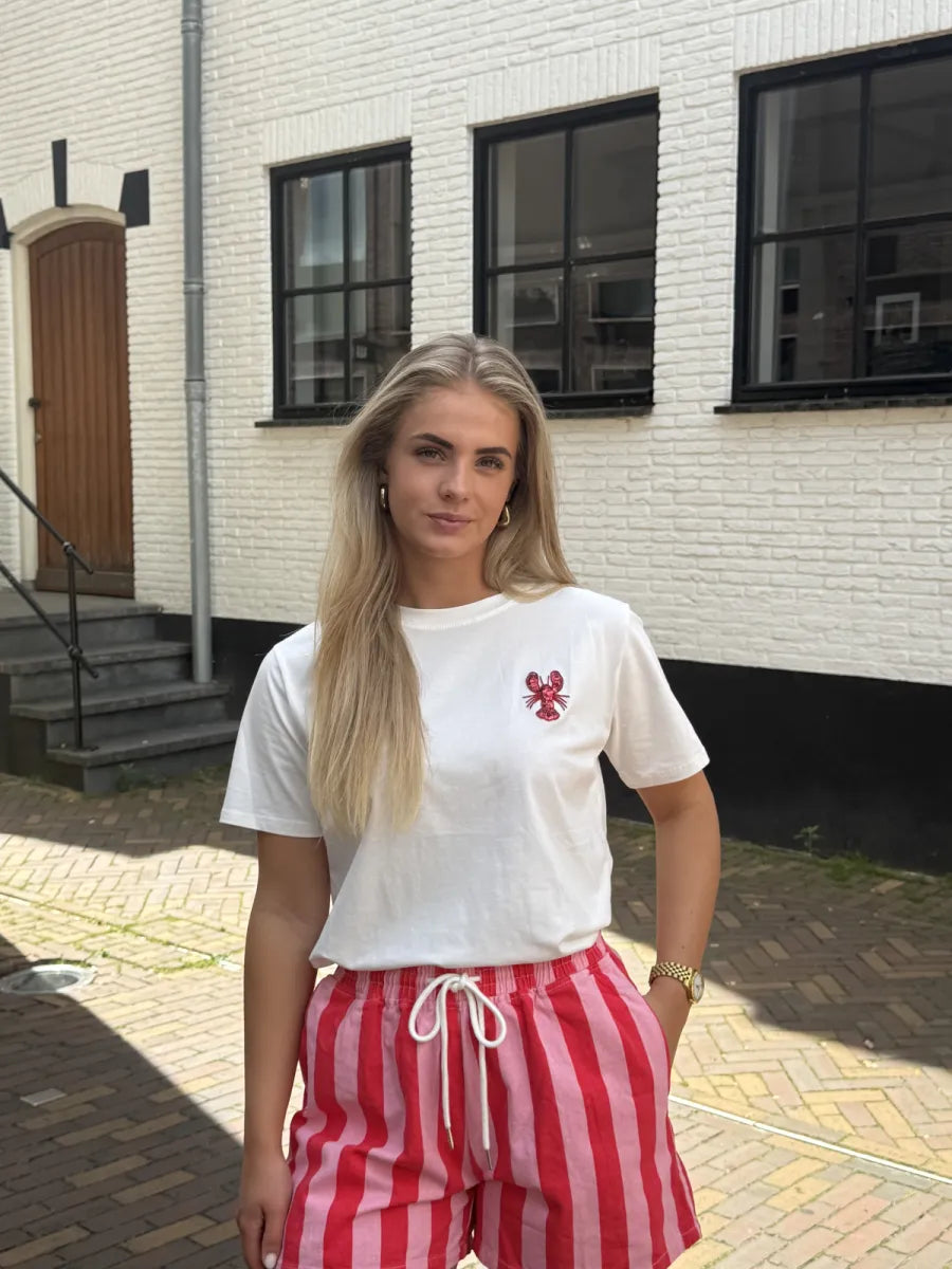  Gestreepte short Mandy - rood/ roze
