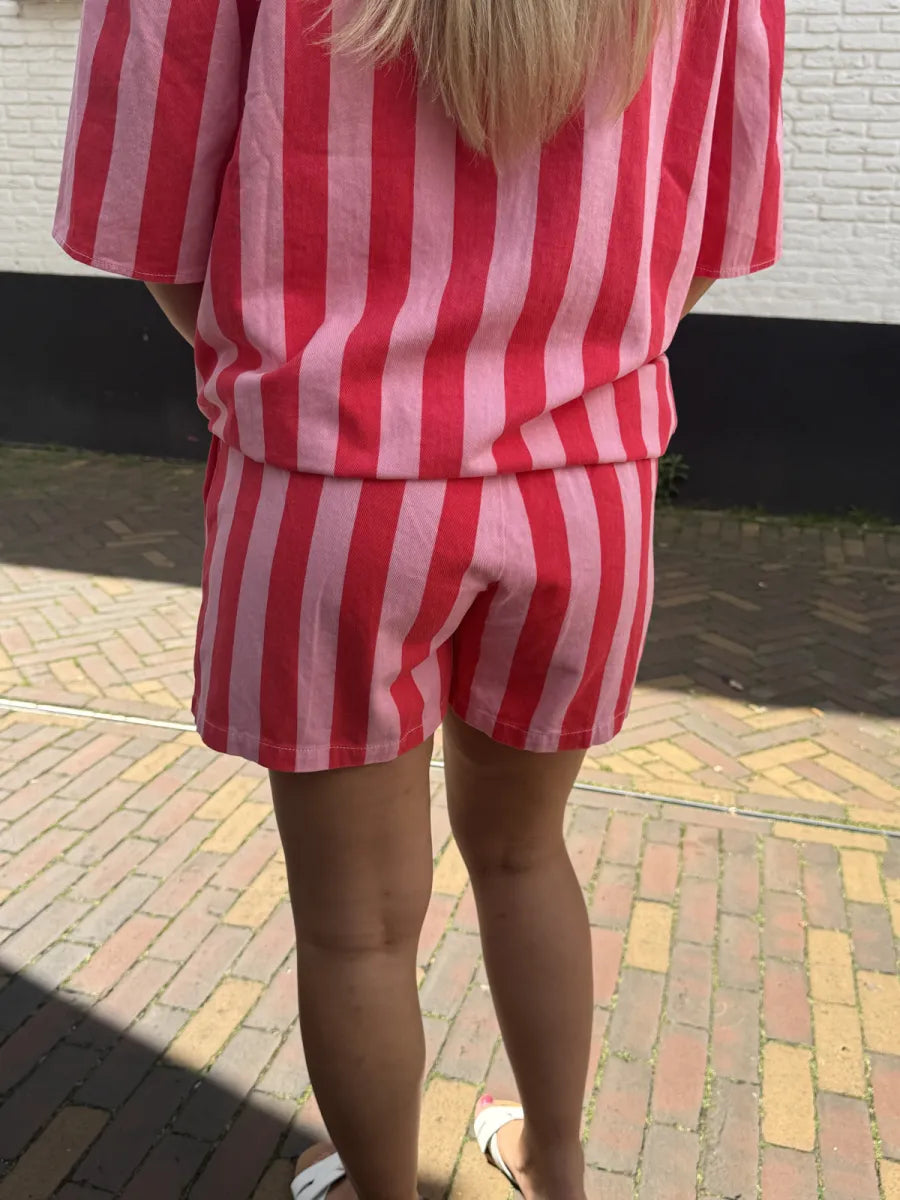  Gestreepte short Mandy - rood/ roze