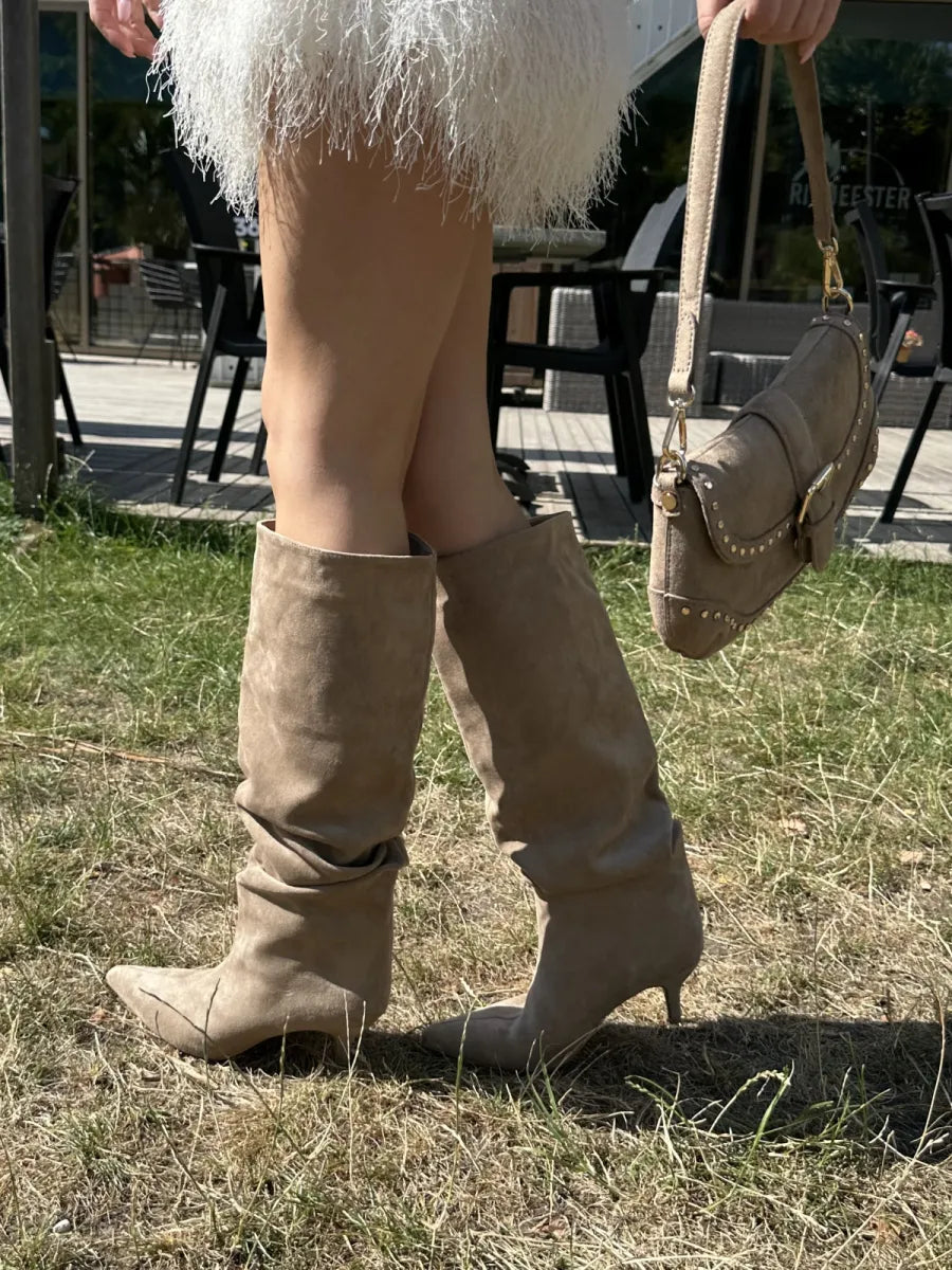  Slouchy punt laarzen - taupe
