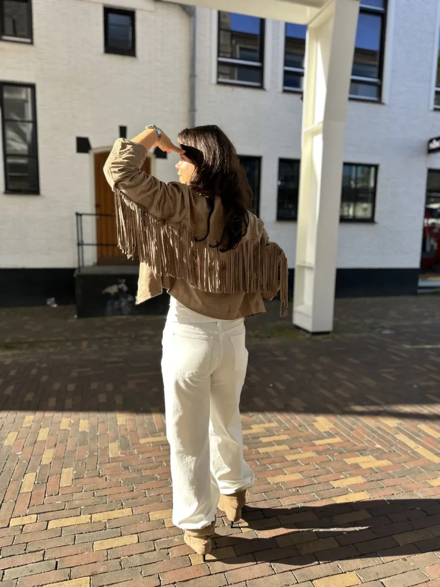  Suède look fringe jack - taupe