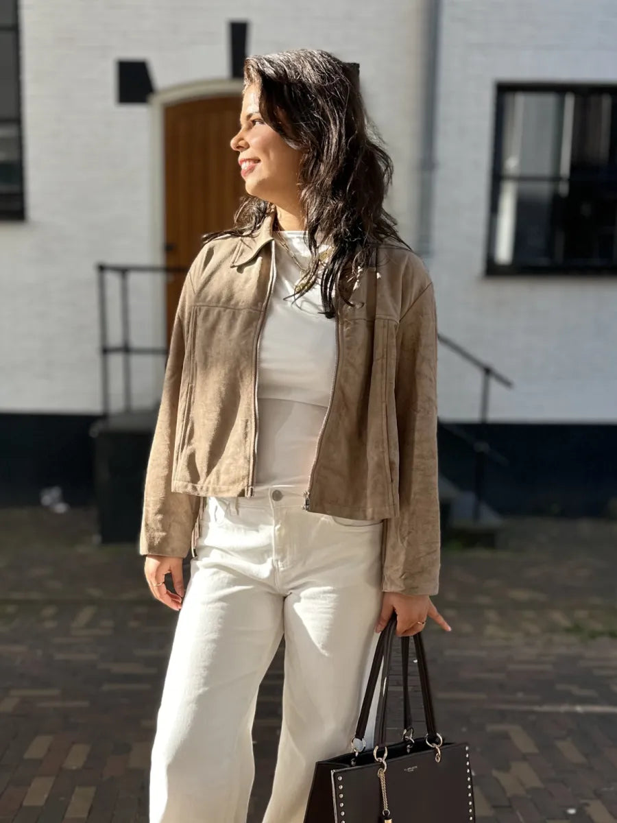  Suède look fringe jack - taupe
