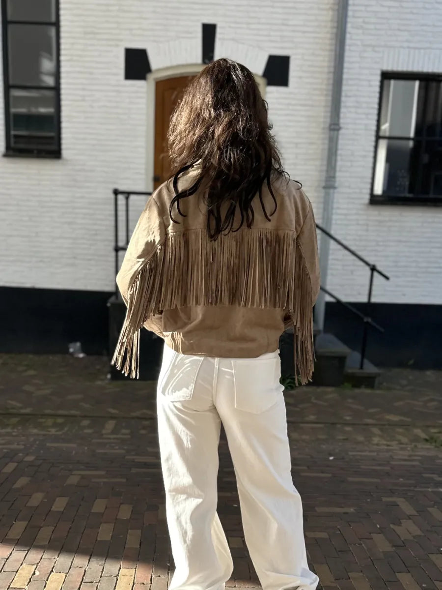  Suède look fringe jack - taupe