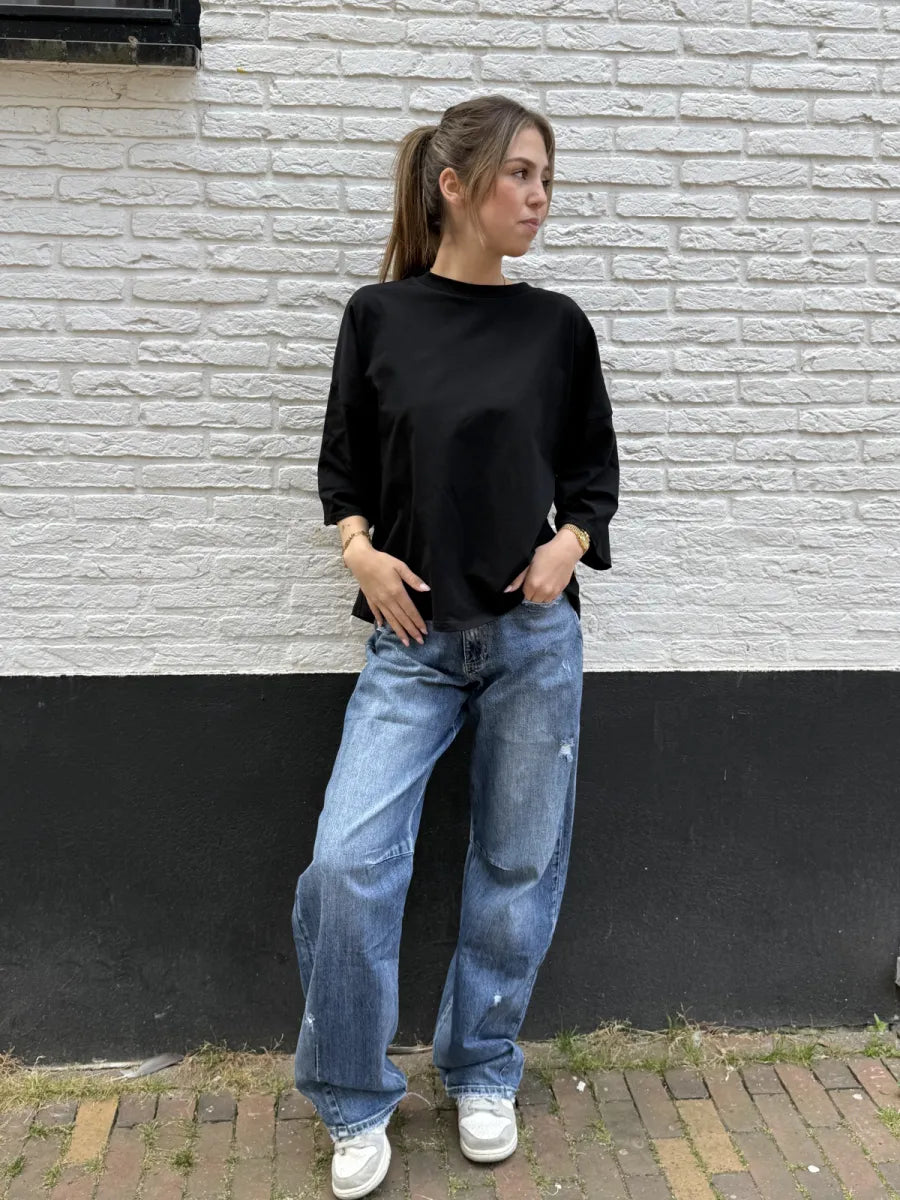  Damaged barrel jeans 3837 - donkerblauw