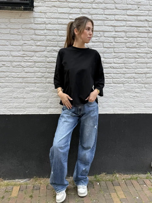  Damaged barrel jeans 3837 - donkerblauw