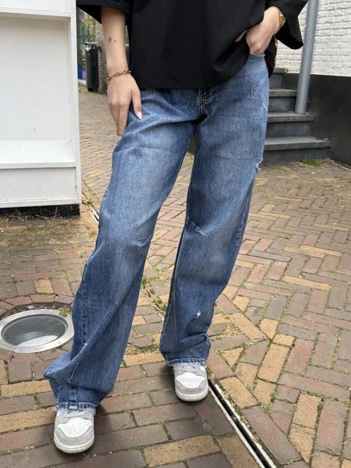  Damaged barrel jeans 3837 - donkerblauw