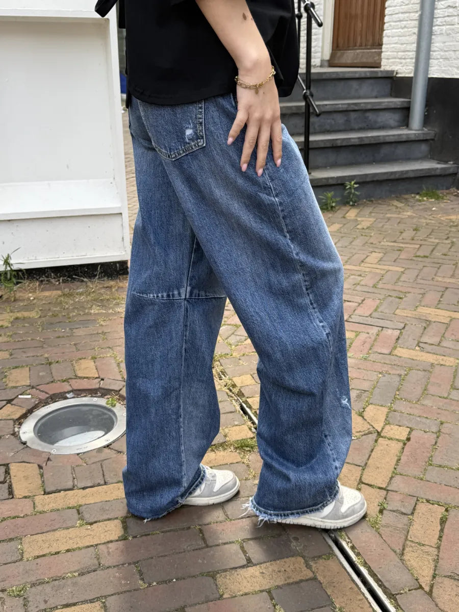 Damaged barrel jeans 3837 - donkerblauw