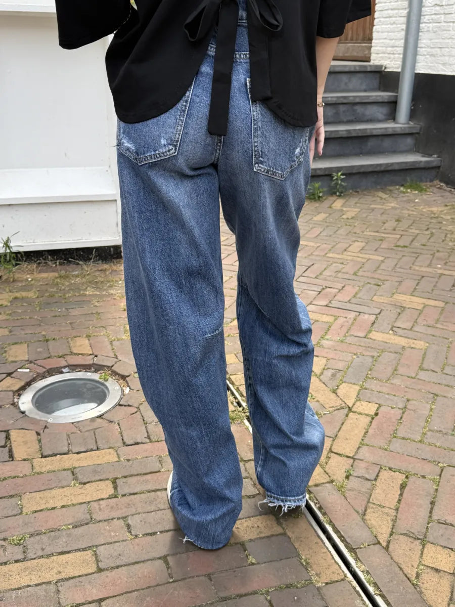 Damaged barrel jeans 3837 - donkerblauw