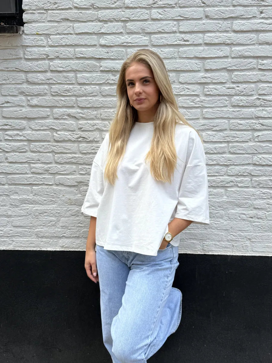  T-shirt met open rug Mae - wit