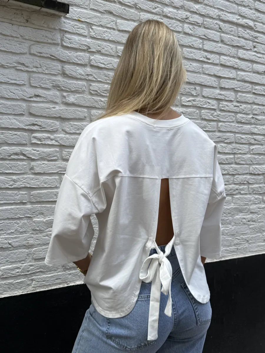  T-shirt met open rug Mae - wit
