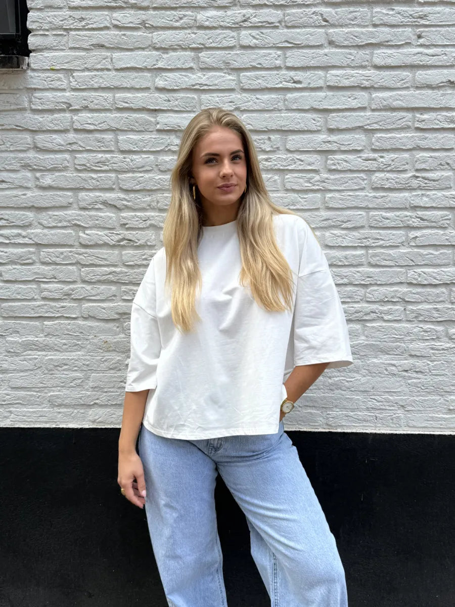  T-shirt met open rug Mae - wit